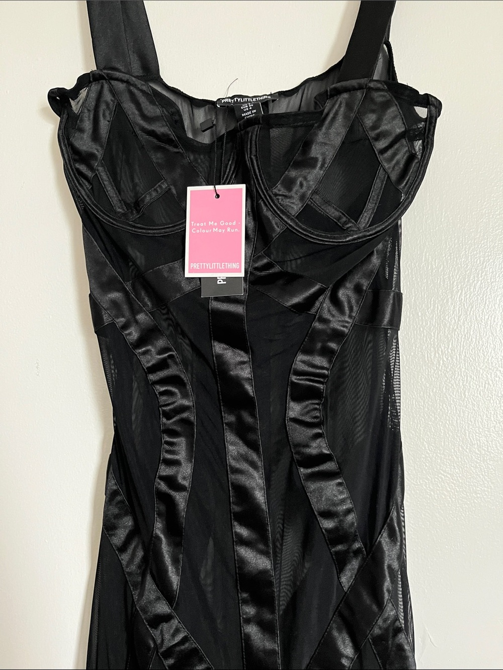 (NWT) PrettyLittleThing Satin Cupped Sheer Dress